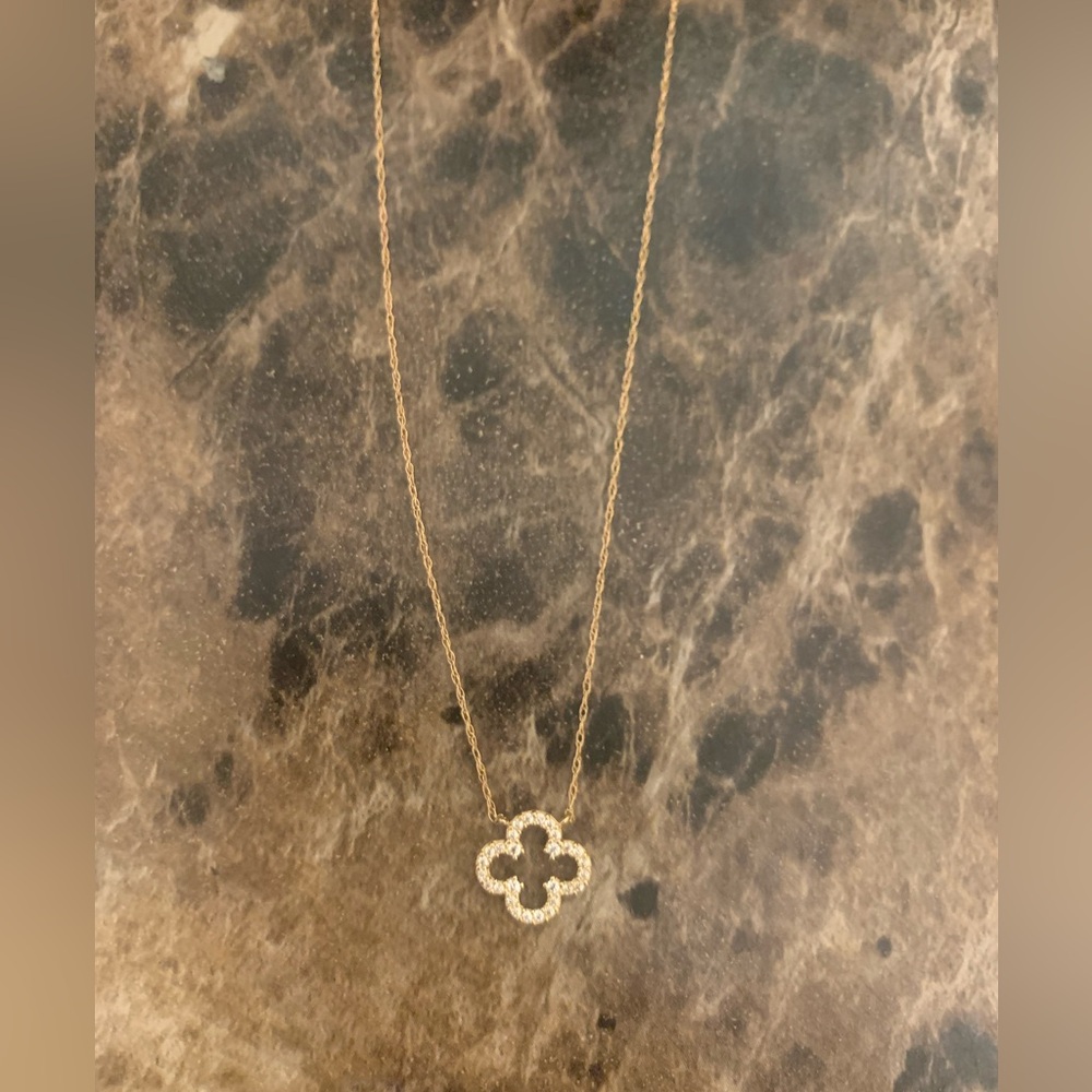 Gold Clover Pendant Necklace with Pavé Crystals - Women's Elegant Chain